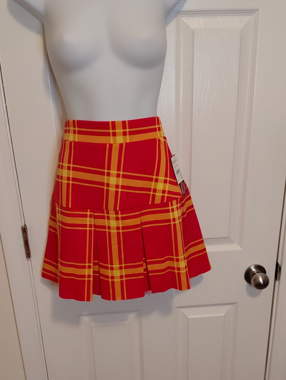 Pink and Yellow Plaid Pleated Mini Skirt